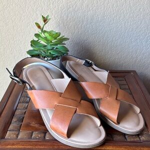 LOFT Tan Vegan Leather Slingback Sandals